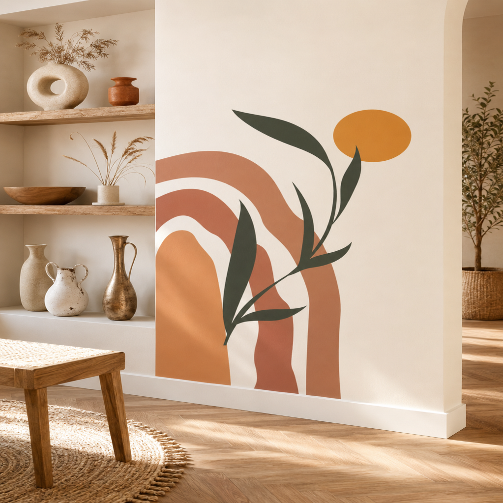 Stickers Muraux Bohèmes Arches & Soleil – Déco Murale Terracotta