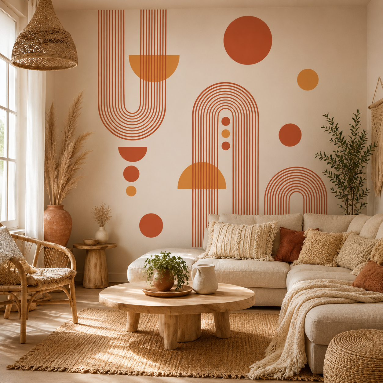 Stickers Muraux Géométriques Arches & Cercles – Déco Mid-Century