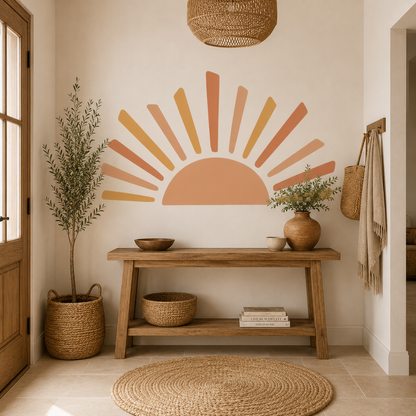 Sticker Mural Soleil Bohème – Grand Soleil Rayonnant Terracotta