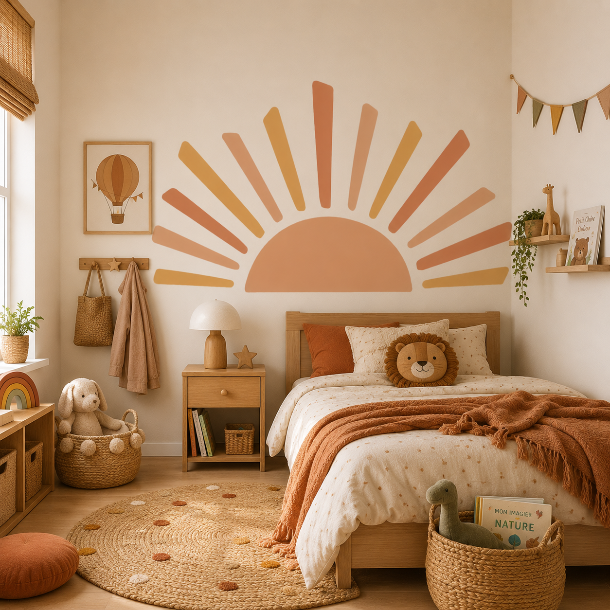 Sticker Mural Soleil Bohème – Grand Soleil Rayonnant Terracotta