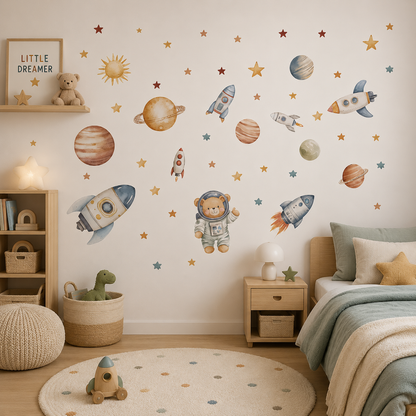 Stickers Muraux Espace Fusées & Planètes – Déco Chambre Enfant