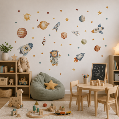 Stickers Muraux Espace Fusées & Planètes – Déco Chambre Enfant