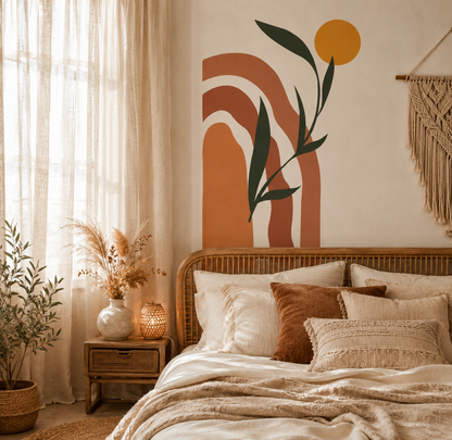 Stickers Muraux Bohèmes Arches & Soleil – Déco Murale Terracotta