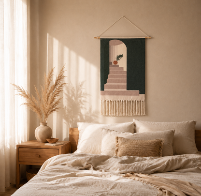 Tapisserie Murale Scandinave Géométrique Coton à Franges – Bohème