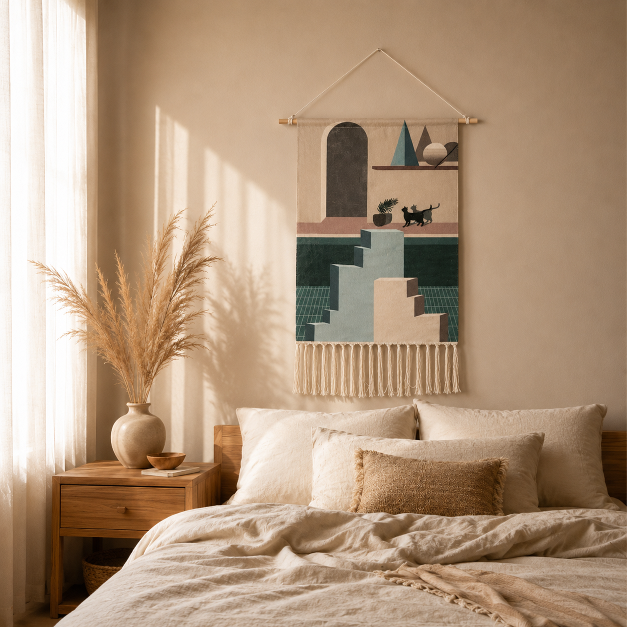 Tapisserie Murale Scandinave Géométrique Coton à Franges – Bohème