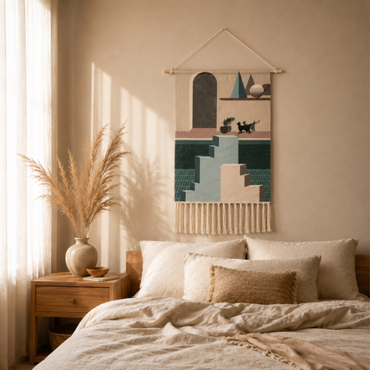 Tapisserie Murale Scandinave Géométrique Coton à Franges – Bohème