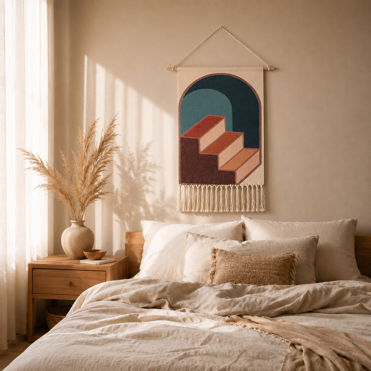 Tapisserie Murale Scandinave Géométrique Coton à Franges – Bohème