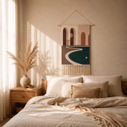 Tapisserie Murale Scandinave Géométrique Coton à Franges – Bohème