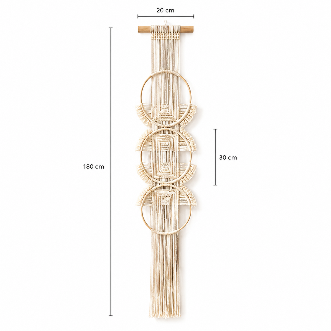 Tenture Murale Macramé 3 Cercles Bois – Décoration Bohème Écru