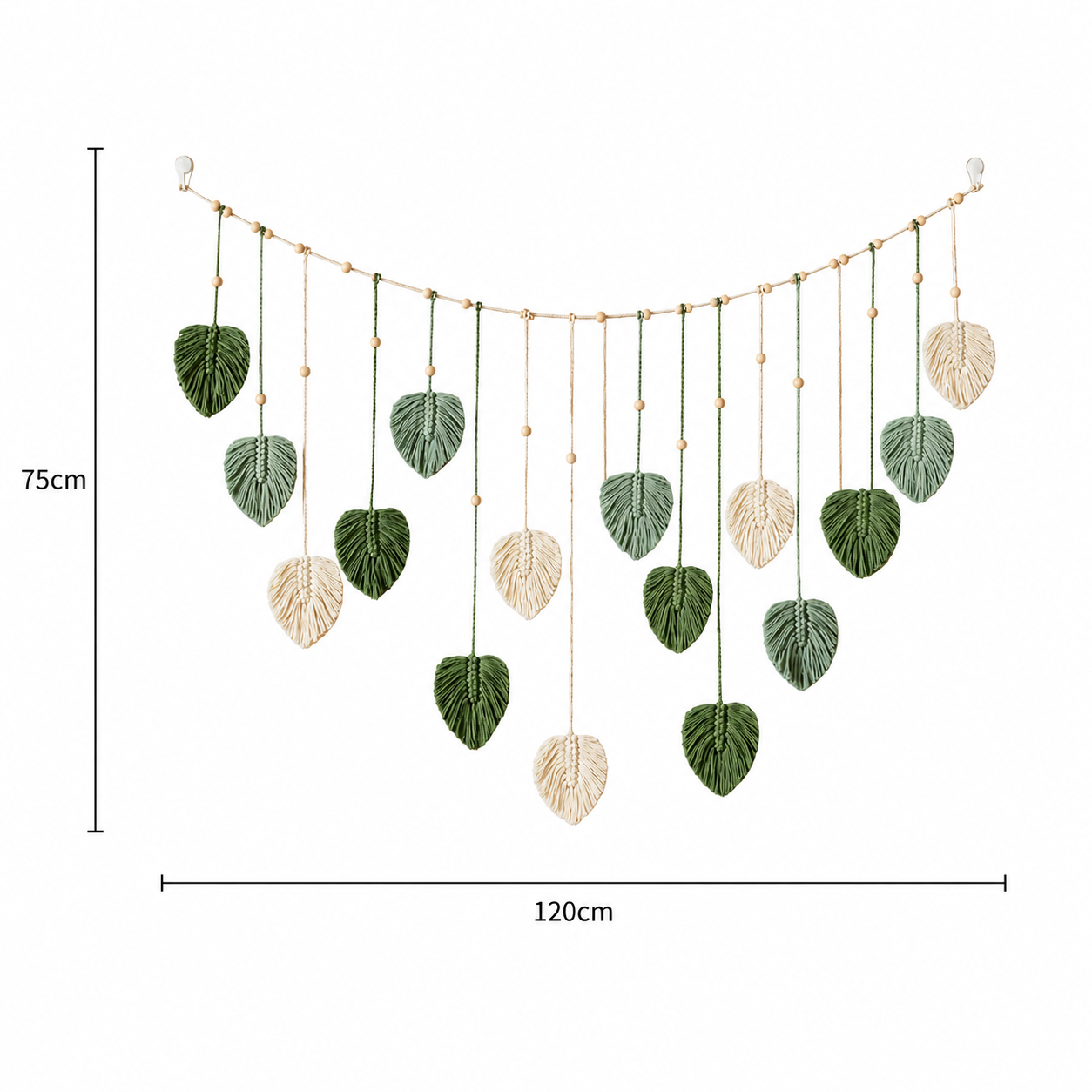 Tenture Murale Macramé Feuilles Vertes – Guirlande Bohème Nature
